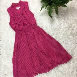 Kasper Pink Polka Dot Pussy Bow Midi Dress